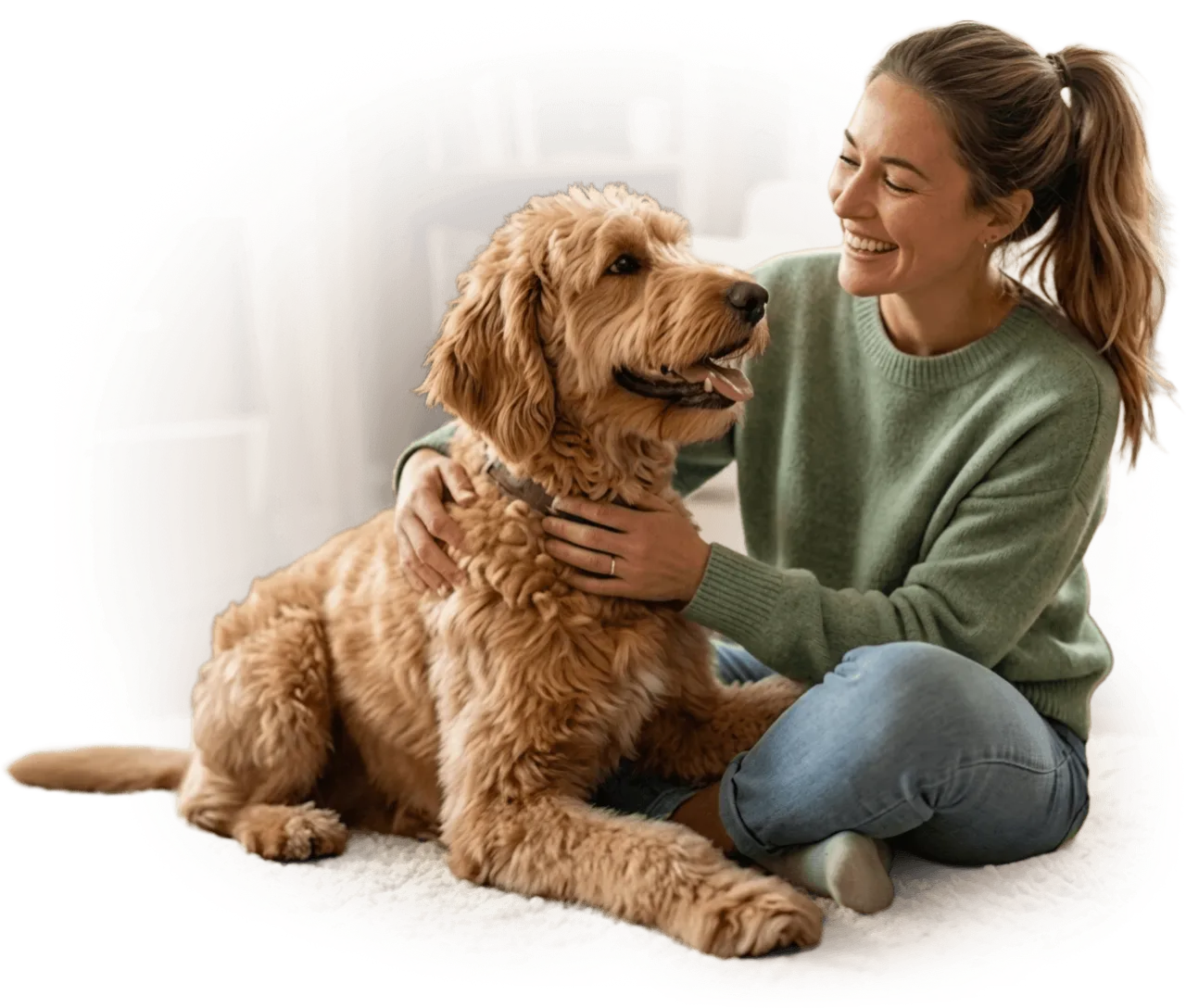 Team of veterinary experts with a goldendoodle